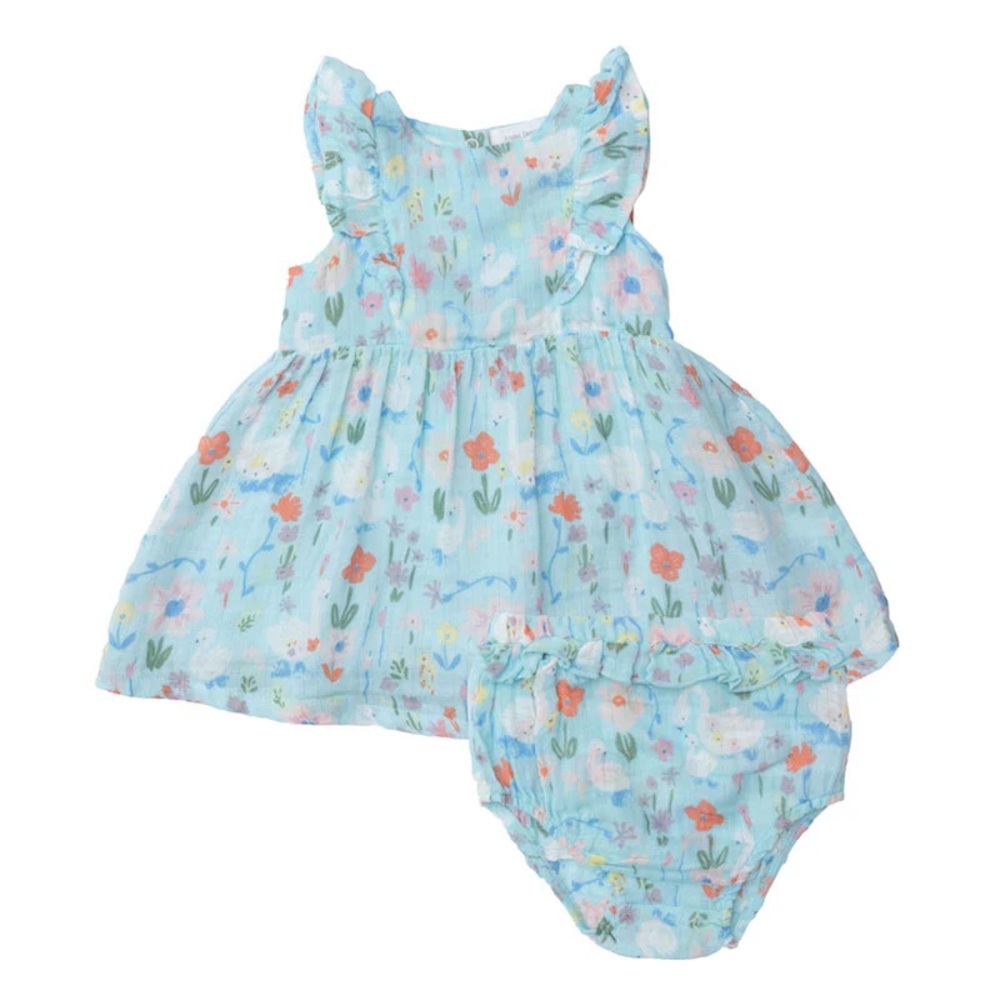 Angel Dear Light Blue Floral Ruffle Baby Dress and Bloomers